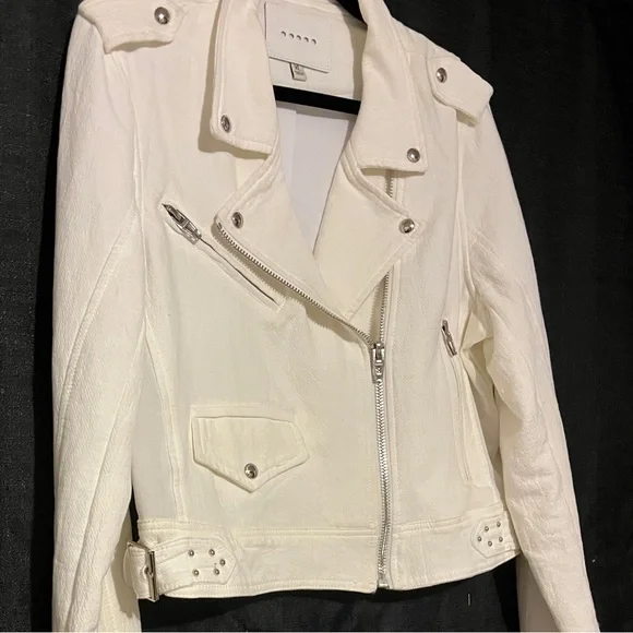 Blank NYC white crepe cotton Moto Jacket XL - Picture 5 of 8